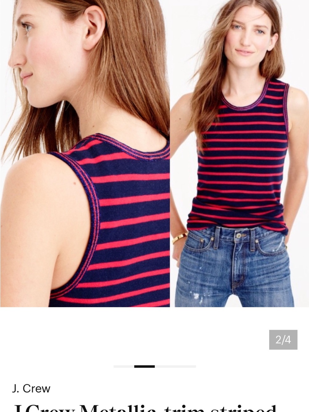 J. Crew Metallic-Trim Navy Tank with Pink Stripes